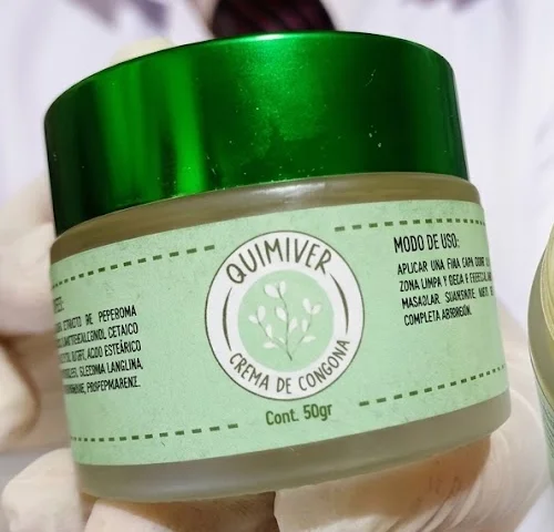 Etiqueta del frasco QUIMIVER, crema de congona, contenido 50 g